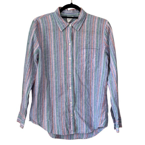 Gap Women's Linen Easy Shirt Blue Multi Color Stripe Top Size XS Relaxed Fit - Picture 1 of 5